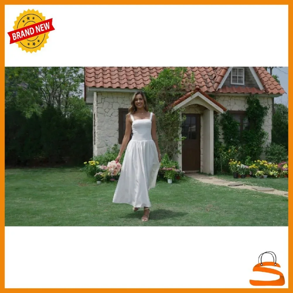 Summer Corset Midi Dress Flowy Square Neck Sleeveless with Pockets - Picture 6 of 8